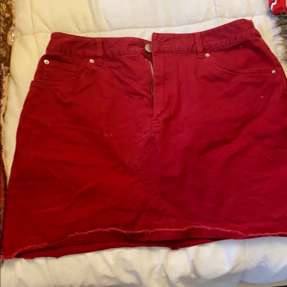 Red denim skirt